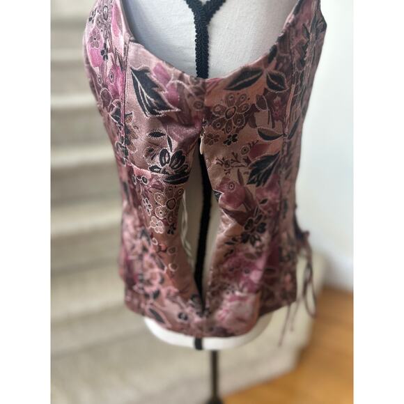 Vintage Bandolino Pink Floral Brocade Lace Up Corset - Picture 5 of 6